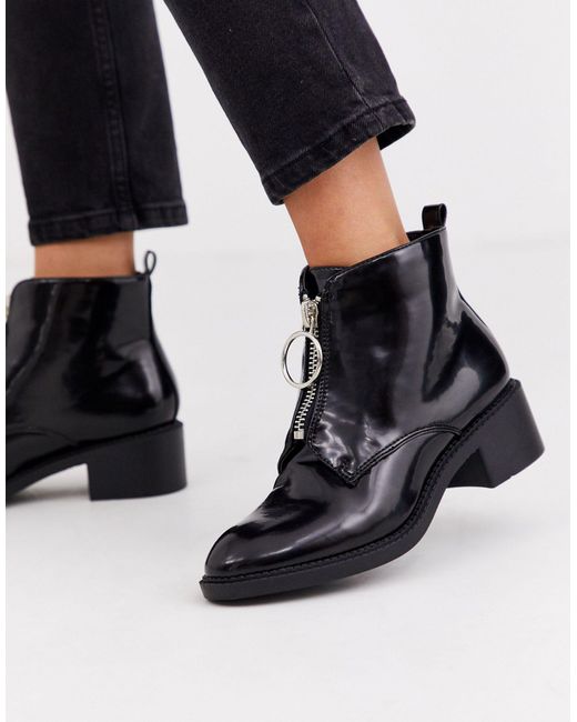 Glamorous Black Zip Front Ankle Boots