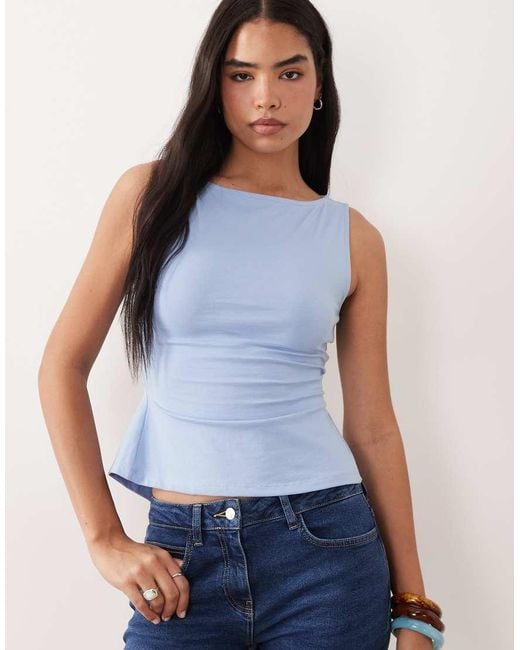 ASOS Blue Slash Neck Tie Back Tank Top