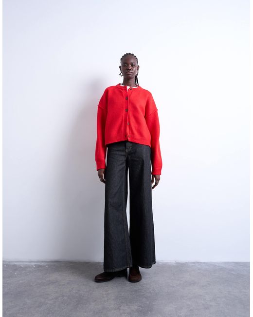 Gilet décontracté en maille à coutures apparentes TOPSHOP en coloris Red