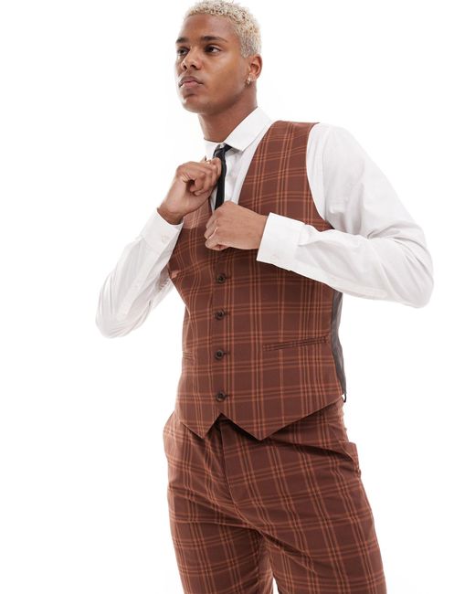 ASOS Brown Super Skinny Suit Waistcoat for men