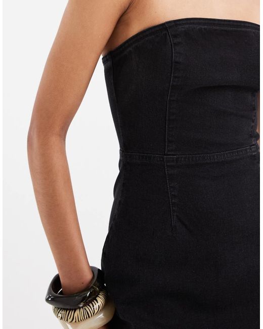 ASOS Brown Denim Bandeau Mini Dress