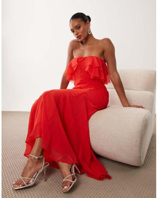 ASOS Red Bandeau Maxi Dress With Godet Hem