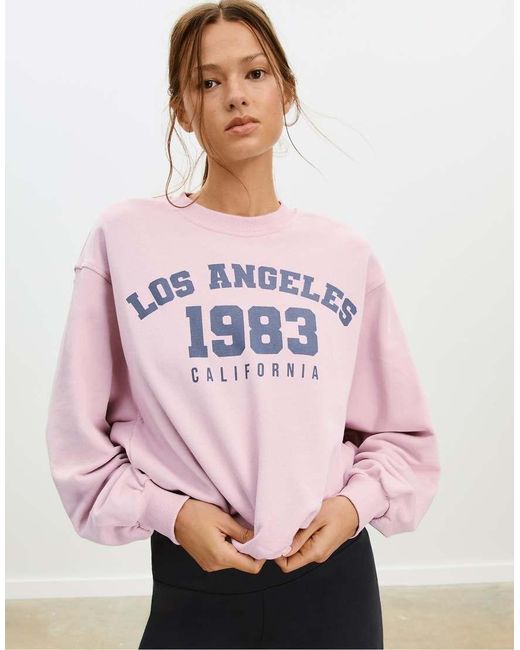 Stradivarius Sweatshirt Met Print En Pofmouwen in het Pink