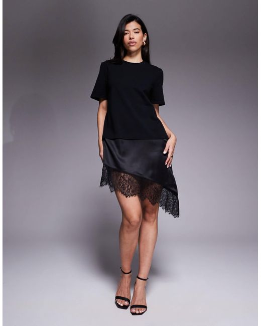 Robe t-shirt courte hybride avec ourlet en dentelle ASOS en coloris Blue