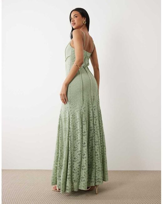 ASOS Green Seam Detail Lace Cami Maxi Dress With Godets