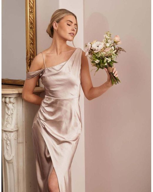 Six Stories Natural Asymmetrical Satin Bridesmaid Dress