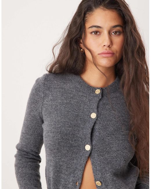 Mango Gray Button Fluffy Cardigan
