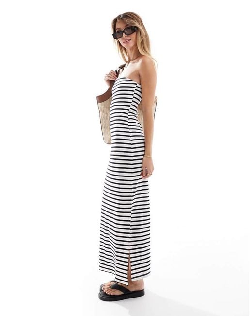 New Look White Stripe Bandeau Midi Dress