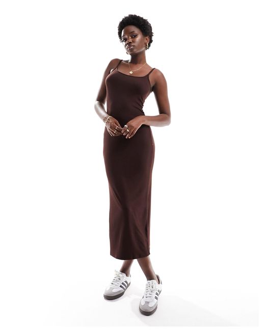 Cotton On Brown Cotton On Staple Ribbed 90s Cami Slip Midi Dress