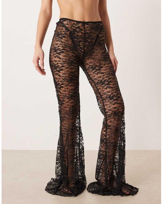 KAT THE LABEL Gray Stevie Lace Flare Pants
