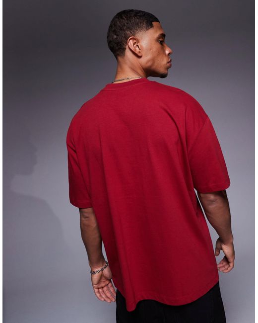 ASOS Red Oversized T-Shirt With Varsity Graphic for men