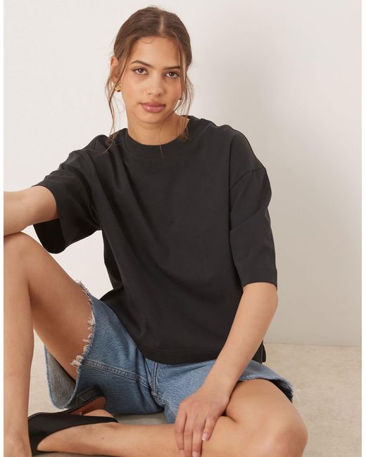 Gina Tricot Black Short Sleeve Boxy Tee