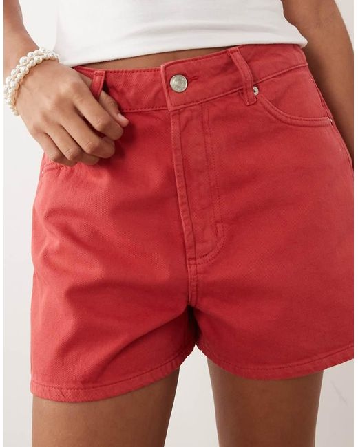 ASOS Red High Waist Denim Shorts