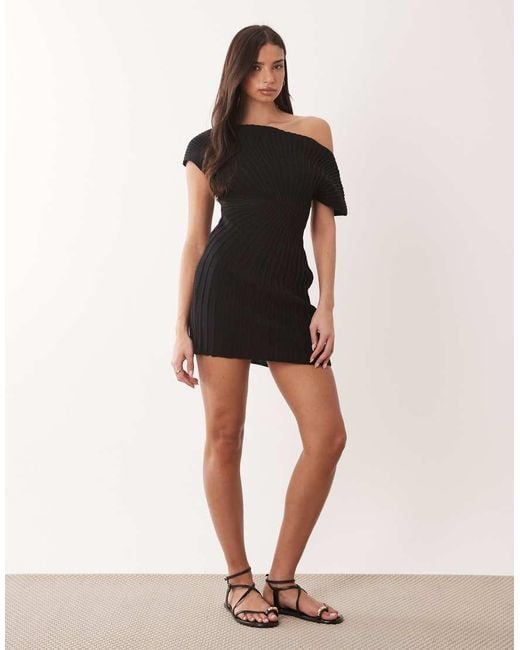 ASOS Black Knitted Cinched Pleated Mini Dress