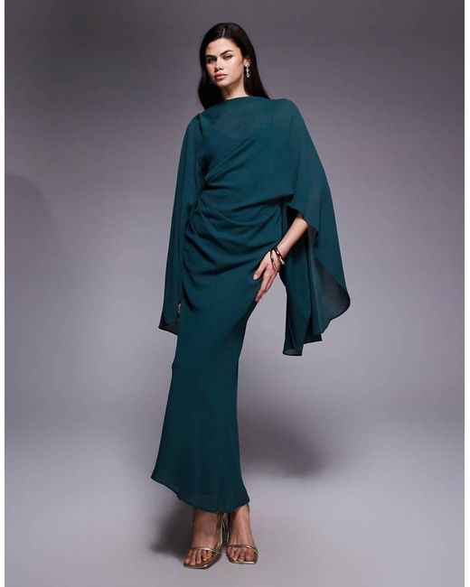 ASOS Blue Kimono Sleeve Cape Detail Draped Midaxi Dress With Open Back