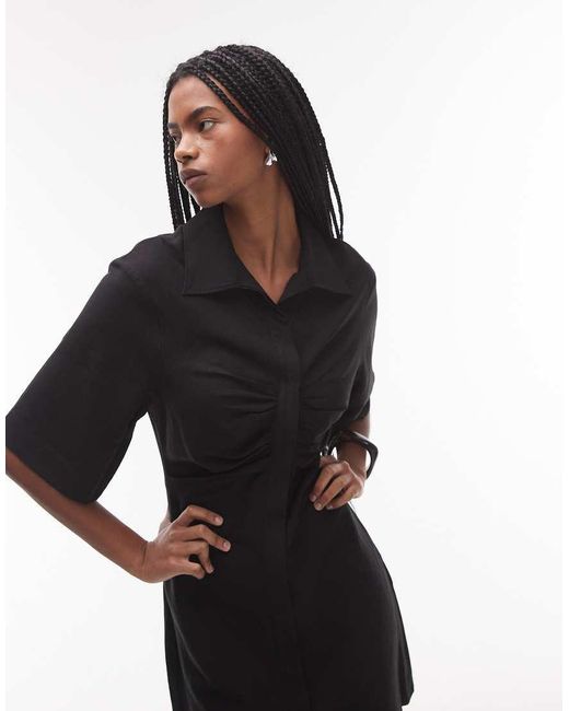 & Other Stories Black Mini Shirt Dress With Ruche Front