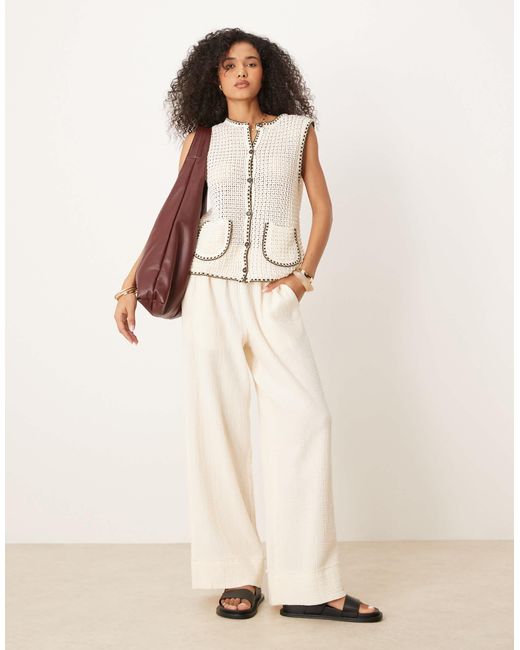 ASOS Natural Knitted Tank With Patch Pockets And Blanket Stitch