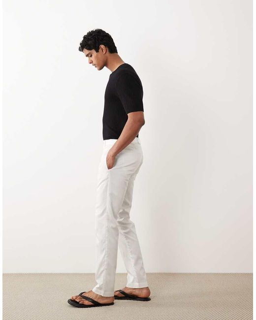 Mango White Straight Leg Pants for men