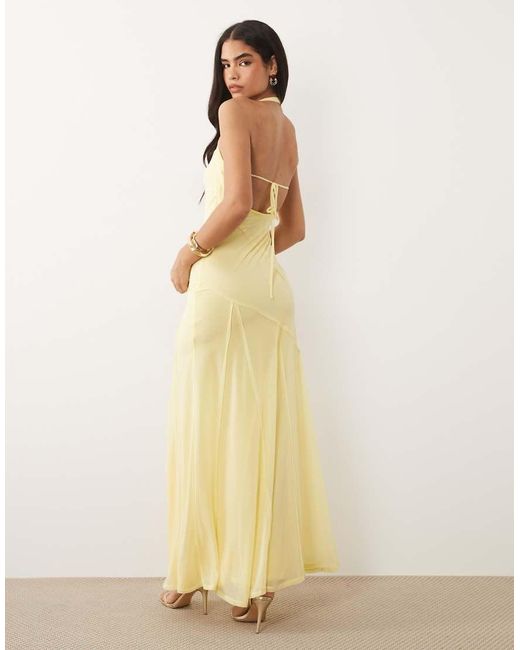 ASOS Natural Stretch Chiffon Halter Maxi Dress With Raw Seam Details