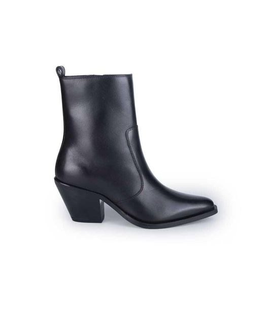 OFF THE HOOK Black Bridge Leather Block Heel Ankle Boots