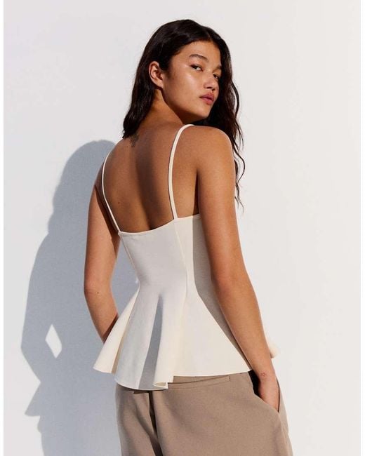 Bershka Natural Ruffle Strappy Top