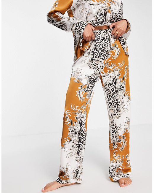 Missguided Contrast Leopard Print Satin Pyjama Set in Orange | Lyst