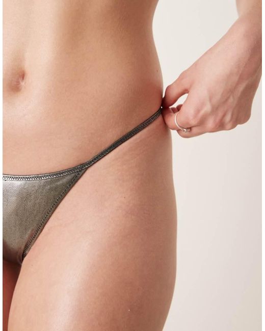 Mango Natural Metallic Tie Side Bikini Bottom