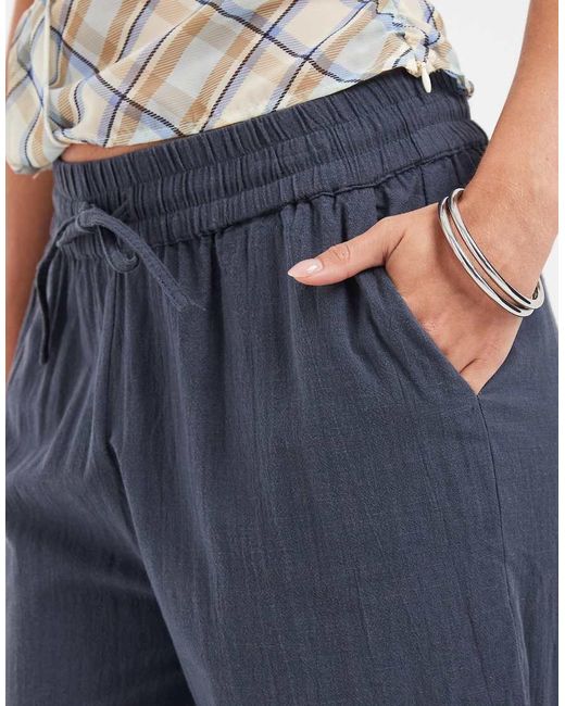 Only Petite Blue Wide Leg Linen Look Trousers