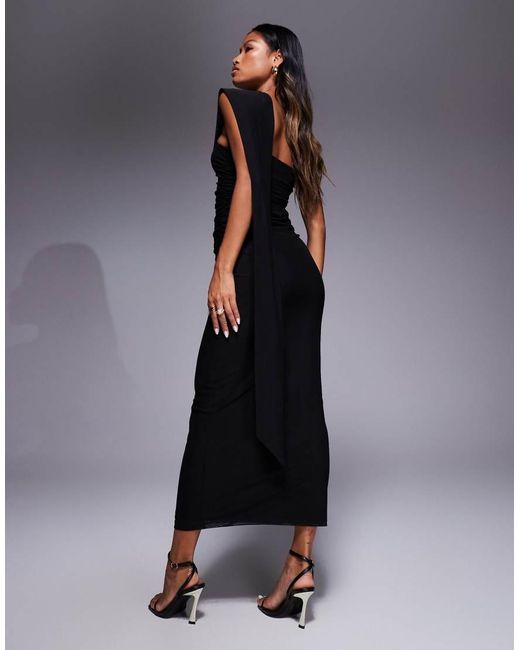 ASOS Blue Mesh Scarf Detail Bandeau Maxi Dress