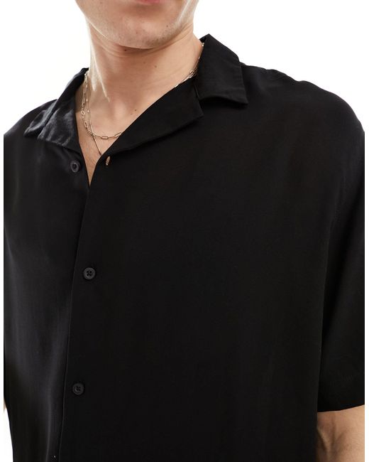 Reclaimed (vintage) Black Viscose Revere Shirt for men