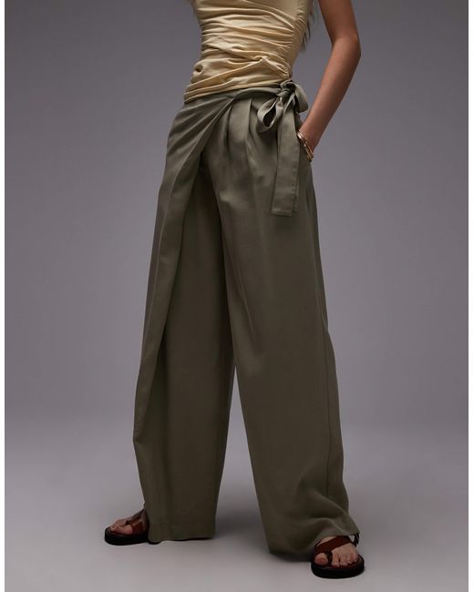 ASOS Gray Lyocell Wrap Front Trouser