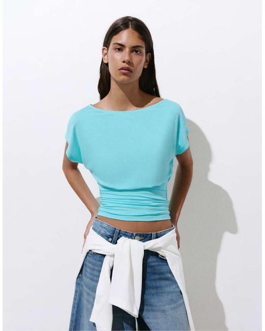 Pull&Bear Blue Gathered Asymmetric Top