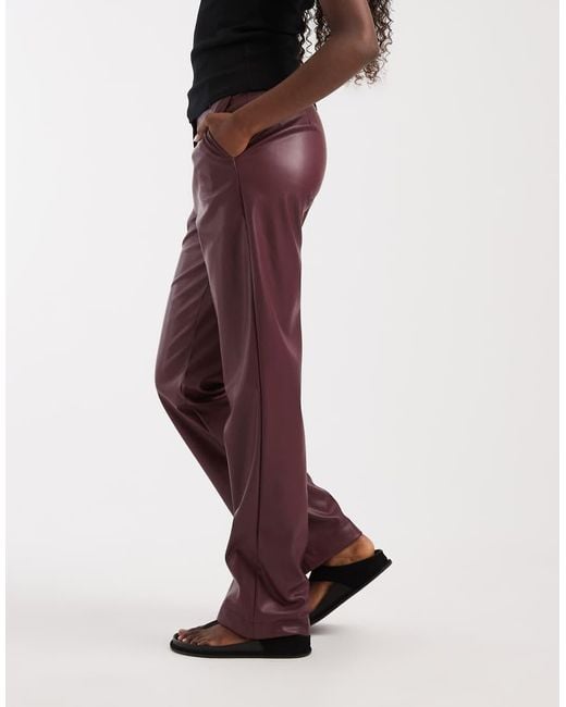ASOS Red Faux Leather Slim Straight Leg Trousers