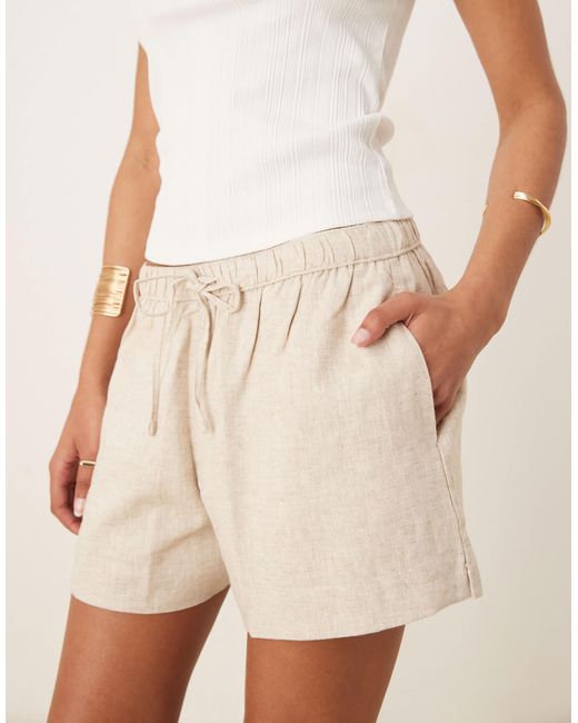 Abercrombie & Fitch Natural Tie Waist Linen Shorts