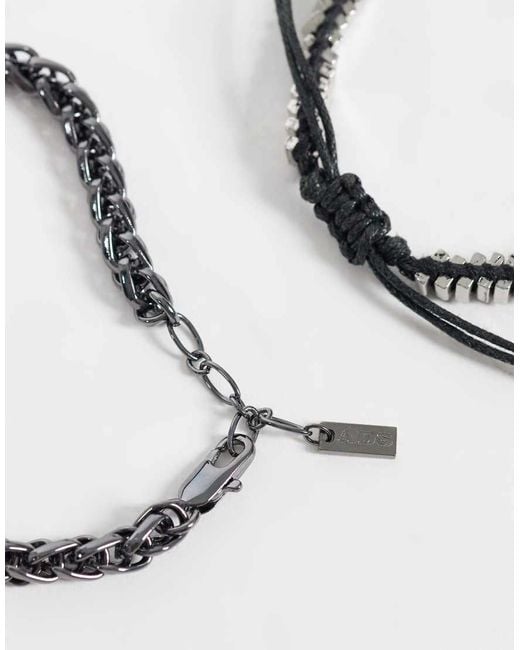 ASOS White 4 Pack Black And Faux Tigers Eye Beaded Bracelet Chain for men