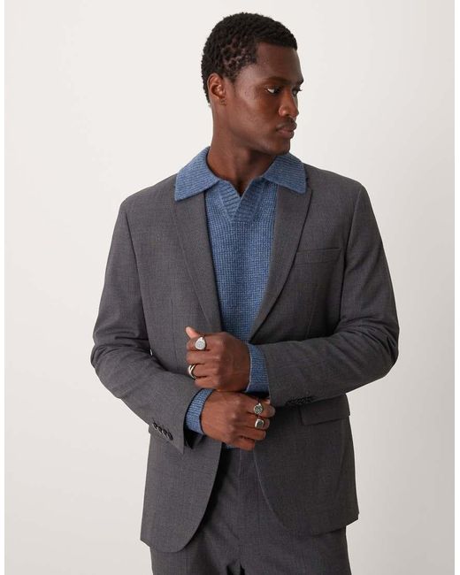 Mango Blue Regular Fit Double Breasted Herringbone Blazer Co-ord for men