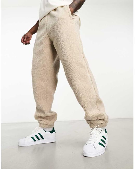 adidas Originals Premium Essentials Teddy Fleece Joggers in Natural for Men Lyst UK