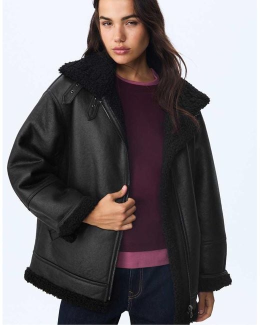 Stradivarius Black Double-faced Jacket With Buckles