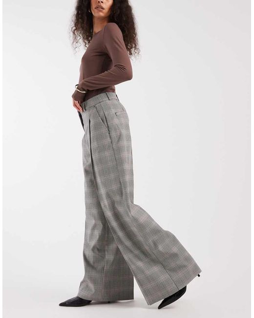 Monki Gray High Waist Wide Leg Trousers With Front Pleat