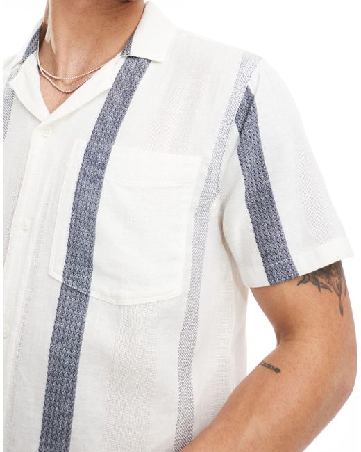 Hollister White Short Sleeve Revere Collar Stripe Shirt Boxy Fit for men