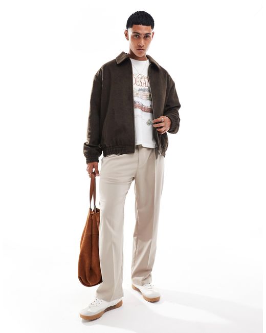 Blouson harrington oversize imitation laine ASOS pour homme en coloris Black