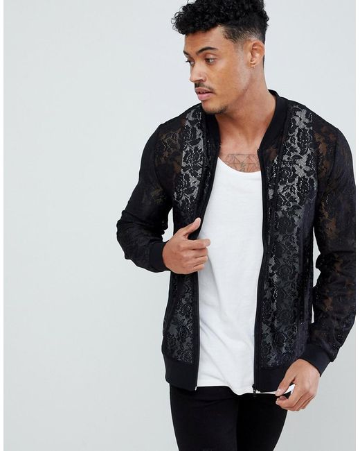 ASOS Black Lace Bomber Jacket for men