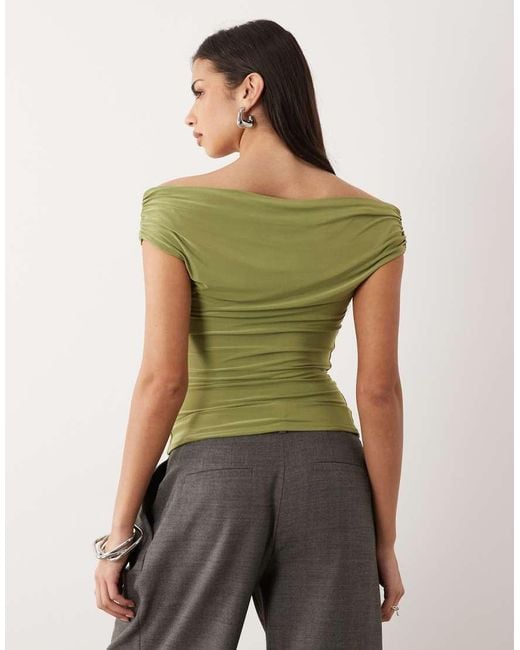 ASOS Green Ruched Shoulder Grazer Top