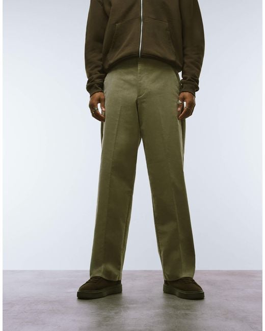 ASOS Green Smart Cotton Wide Leg Corduroy Pants for men