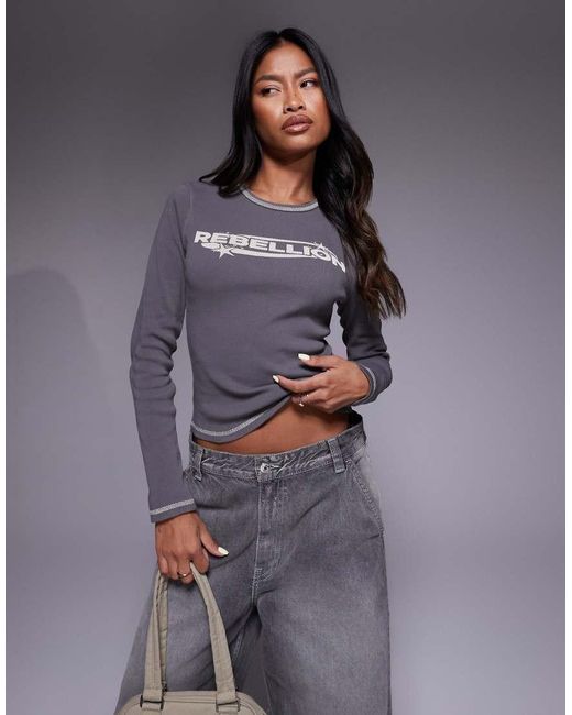Abrand Jeans Gray Rebellion Print Long Sleeve T-Shirt