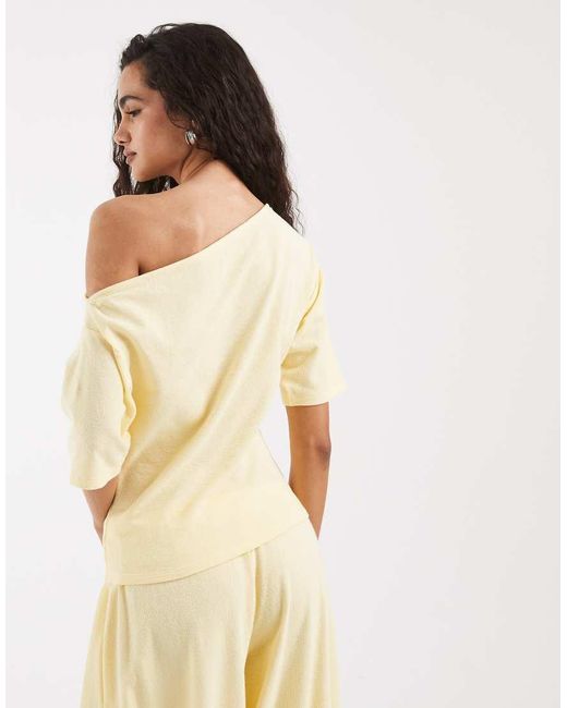 ASOS Natural Textured Off Shoulder T-shirt