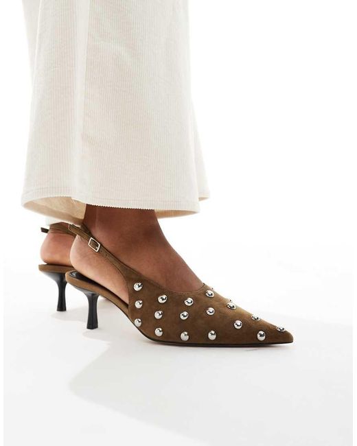 ALDO White Naiarah Kitten Heel Slingback Studded Shoes