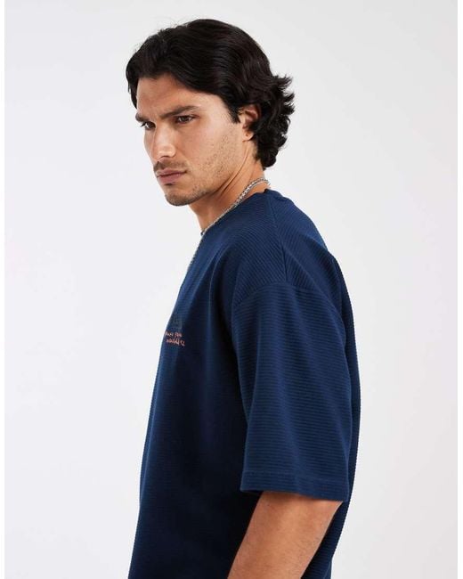 ASOS Blue Super Heavyweight Oversized T-shirt With Chest Graphic for men