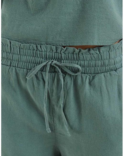 Vero Moda Green Linen Touch Tie Waist Papaerbag Shorts Co-ord