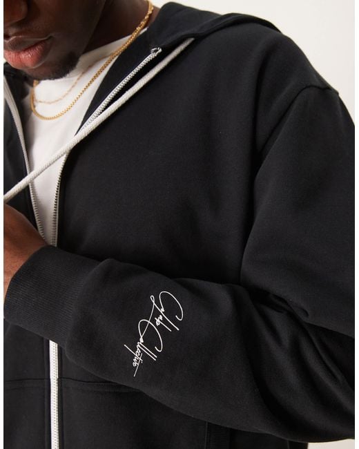 ASOS Black Zip Through Hoodie With Chest And Back Print for men